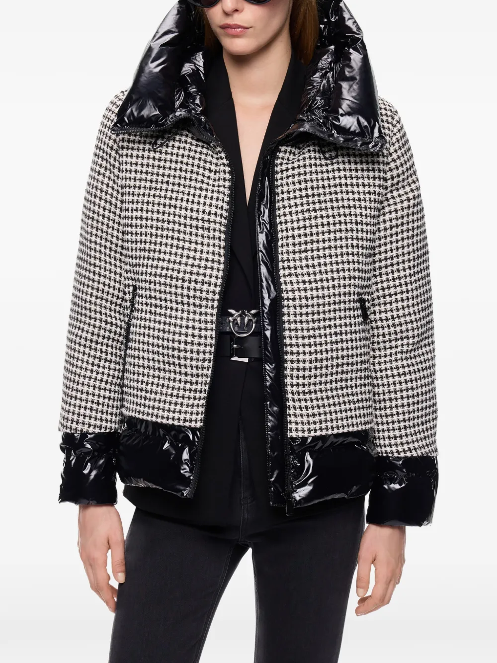 PINKO Tweed en nylon donsjack Zwart