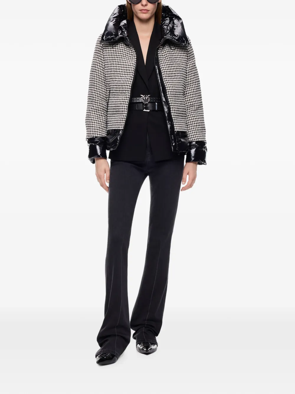 PINKO Tweed en nylon donsjack Zwart