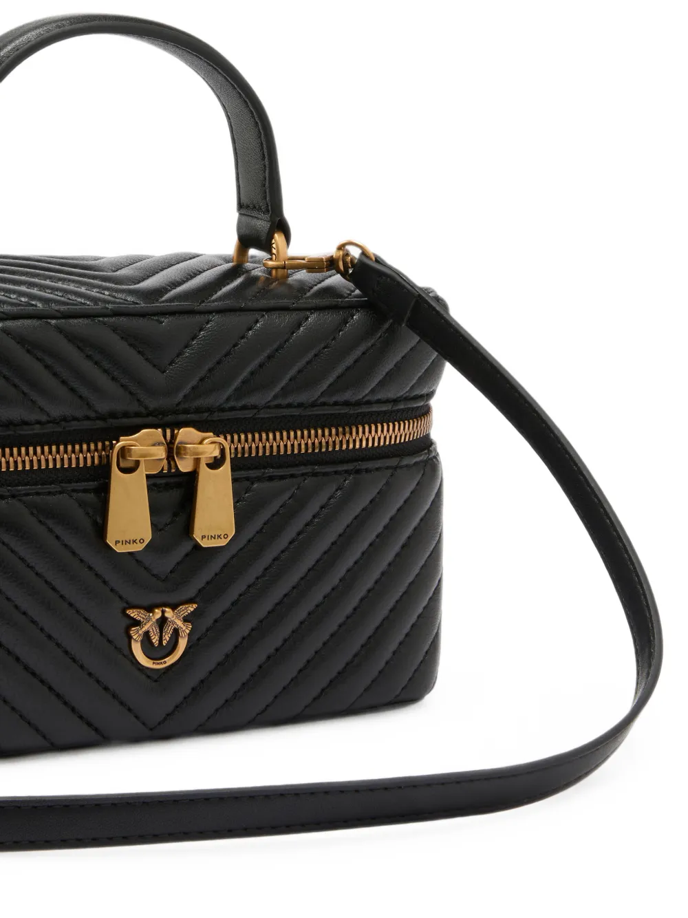 PINKO Kleine make-up tas met chevron nappa schouderband Zwart