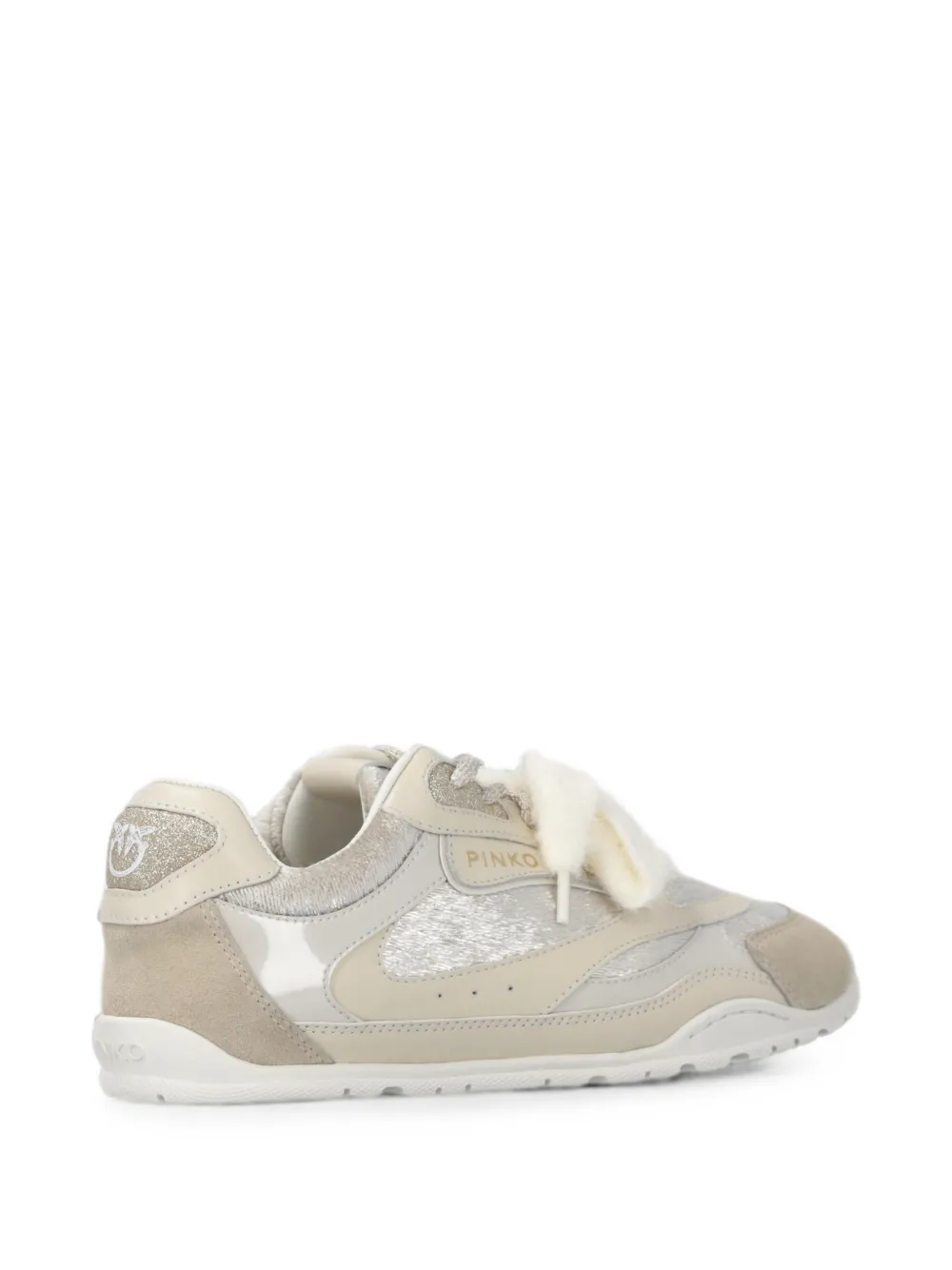 PINKO panelled shearling-trim sneakers Beige