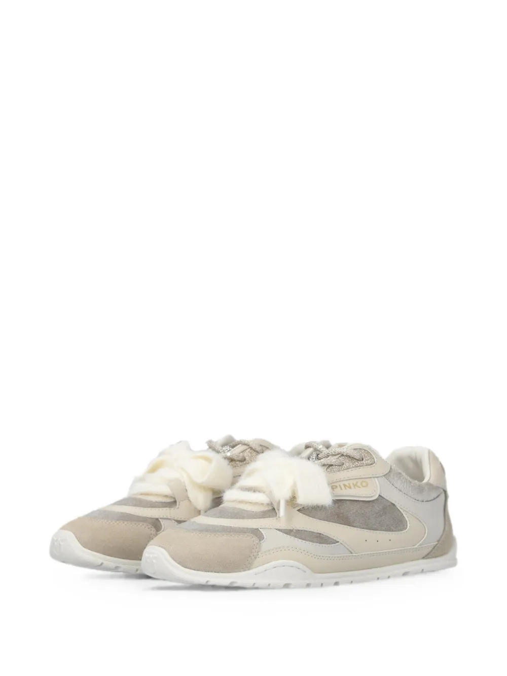 PINKO panelled shearling-trim sneakers Beige