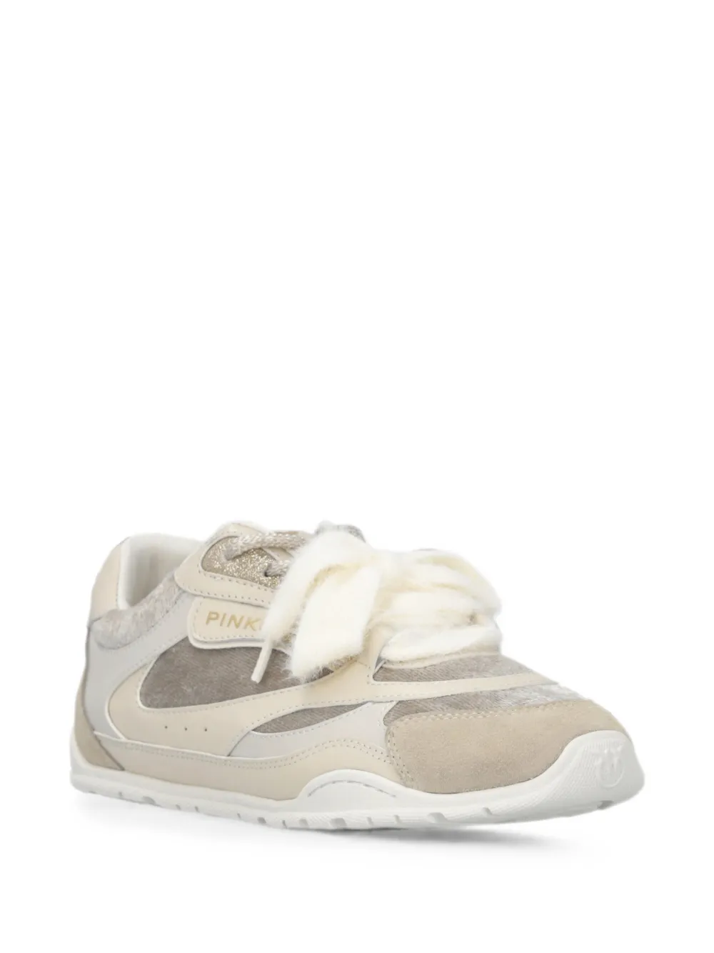 PINKO panelled shearling-trim sneakers Beige