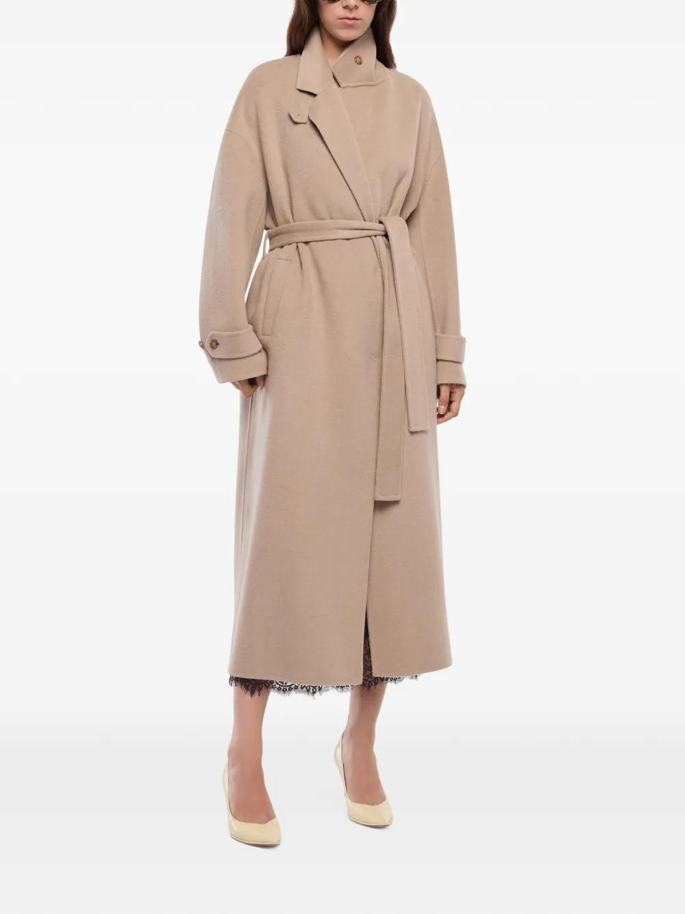 PINKO Gelaagde jas van wolblend met riem Beige