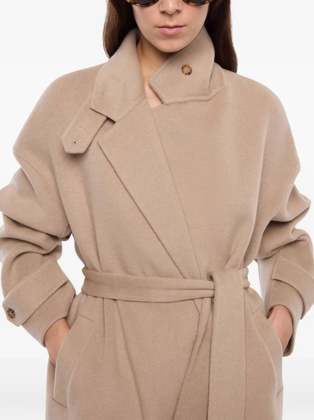 PINKO Gelaagde jas van wolblend met riem Beige