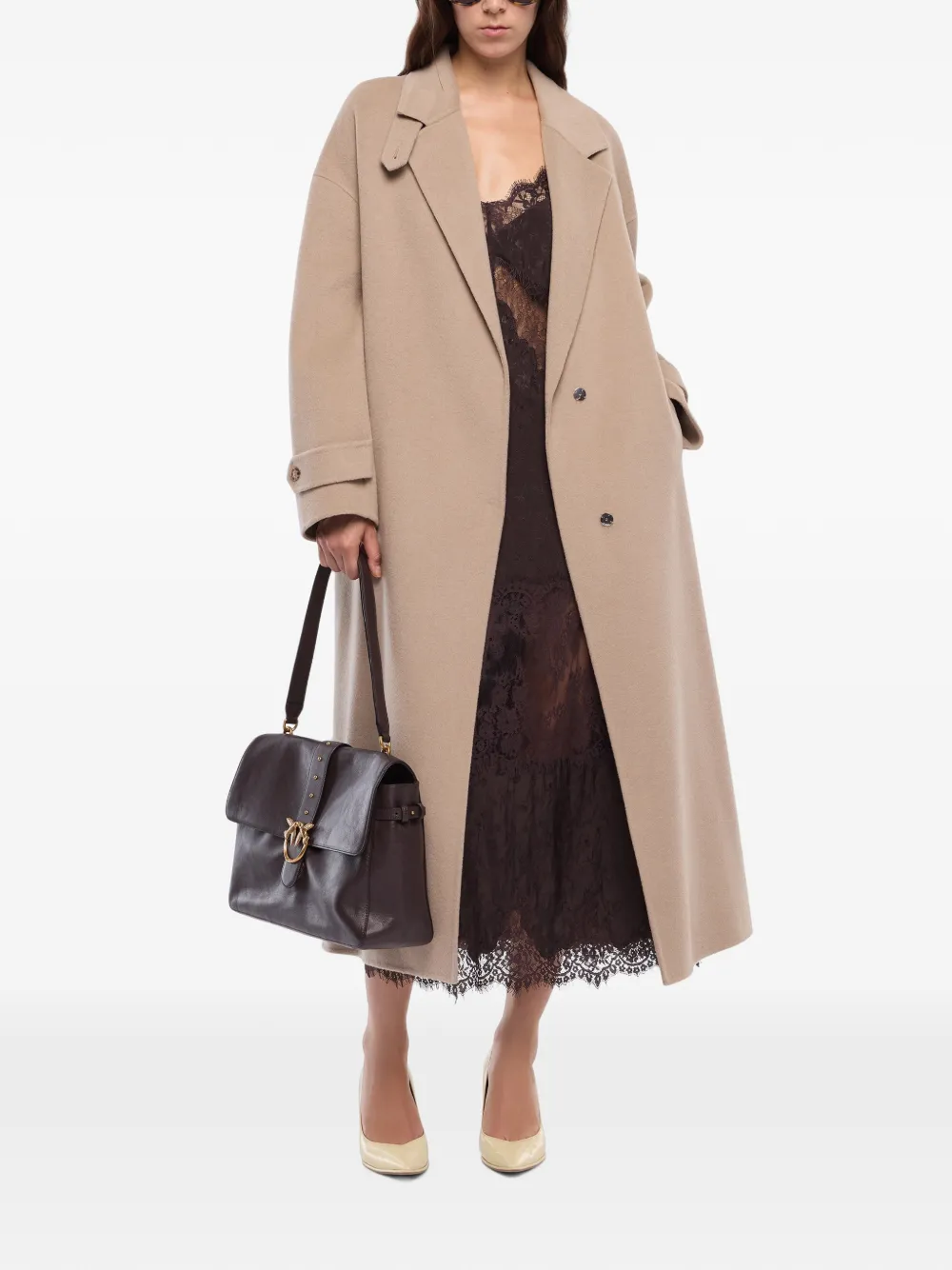 PINKO Gelaagde jas van wolblend met riem Beige