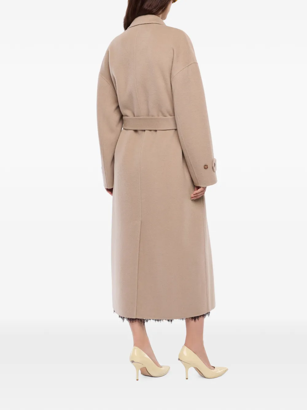 PINKO Gelaagde jas van wolblend met riem Beige