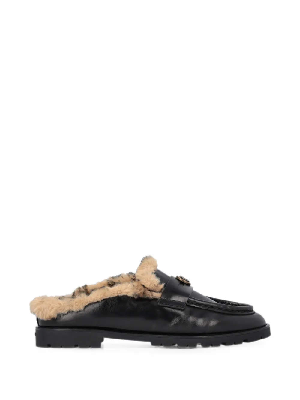 PINKO shearling-lined leather mules Zwart