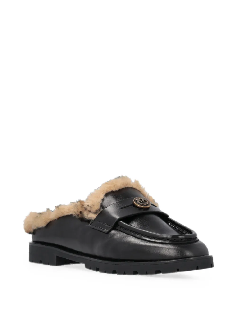 PINKO shearling-lined leather mules Zwart
