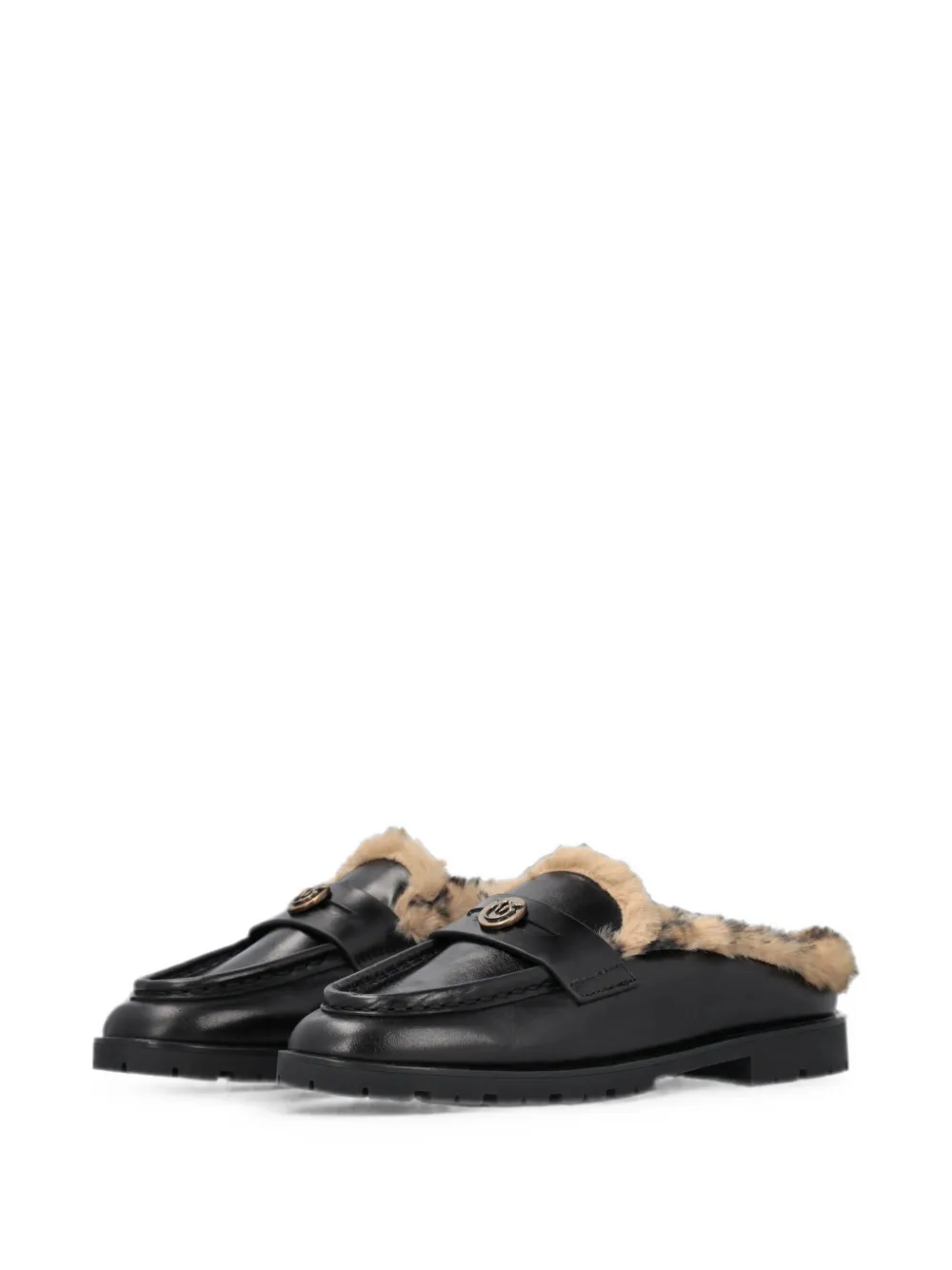 PINKO shearling-lined leather mules Zwart