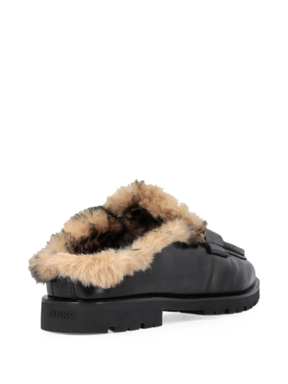 PINKO shearling-lined leather mules Zwart
