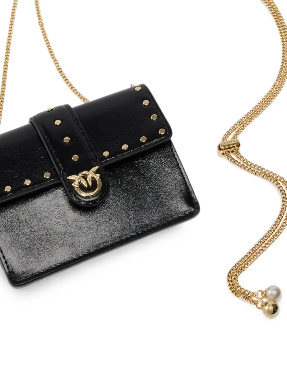 PINKO Love Birds leren mini-tas met studs Zwart