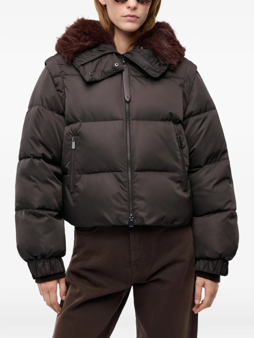 PINKO Donsjack met imitatiebont Bruin