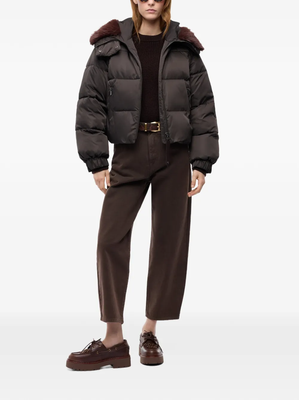 PINKO Donsjack met imitatiebont Bruin