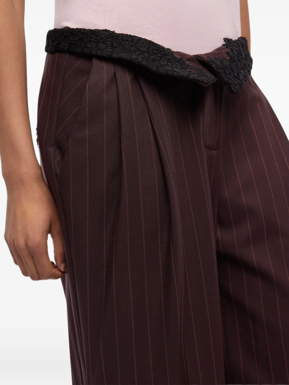PINKO Broek met krijtstreep en kanten afwerking Rood