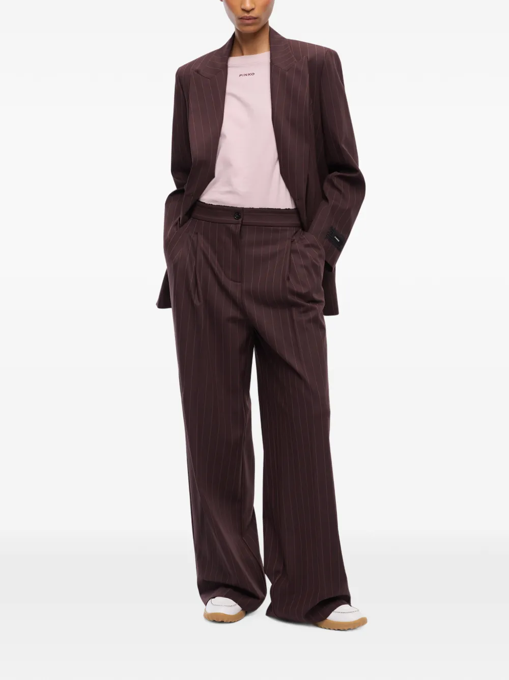 PINKO Broek met krijtstreep en kanten afwerking Rood