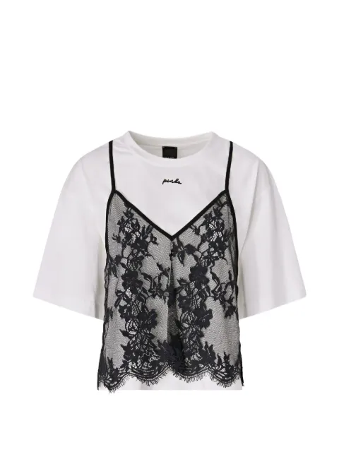 PINKO lace-overlay logo-embroidered T-shirt