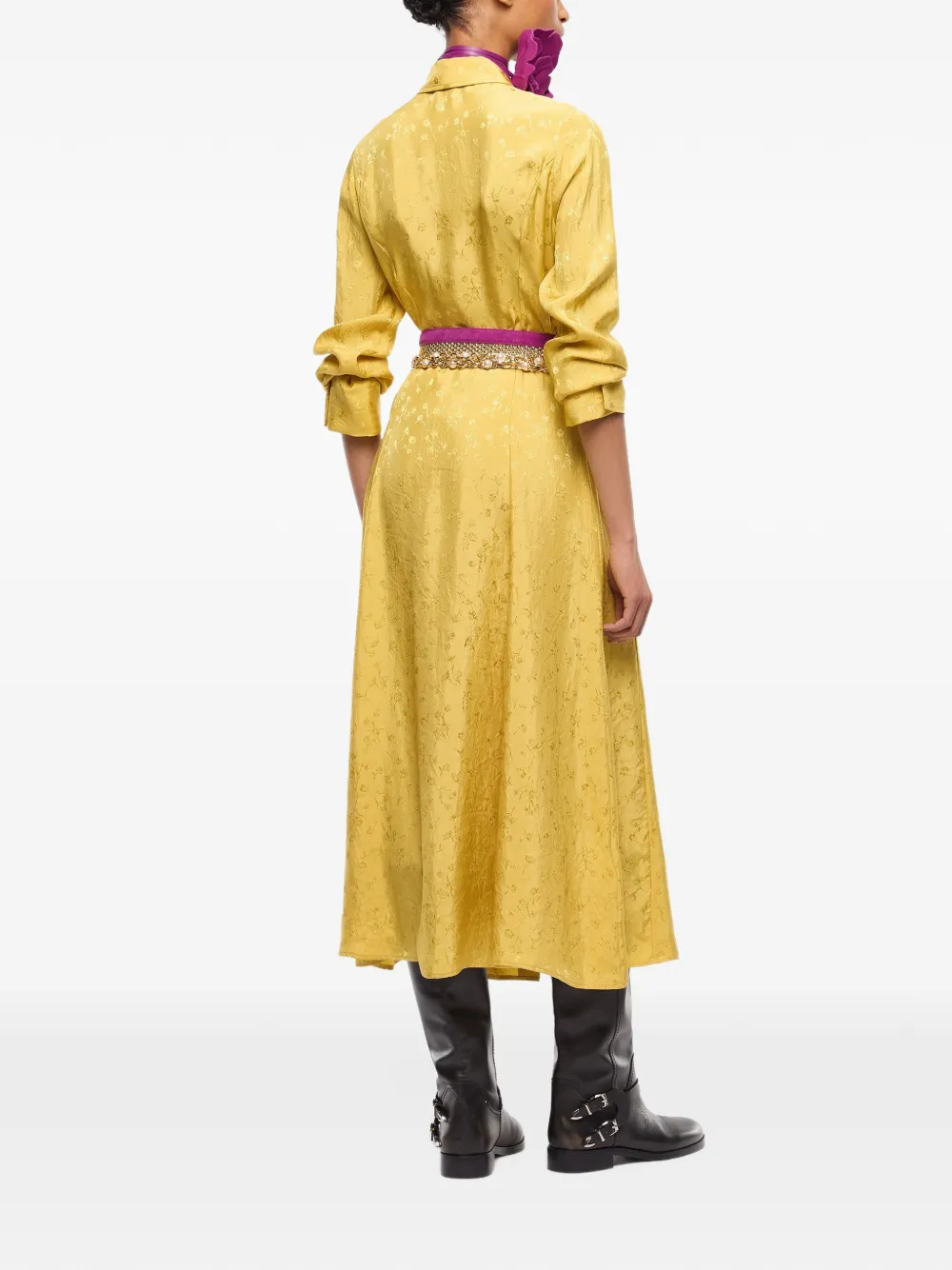 PINKO Jurk met jacquard-effect en ceintuur Geel