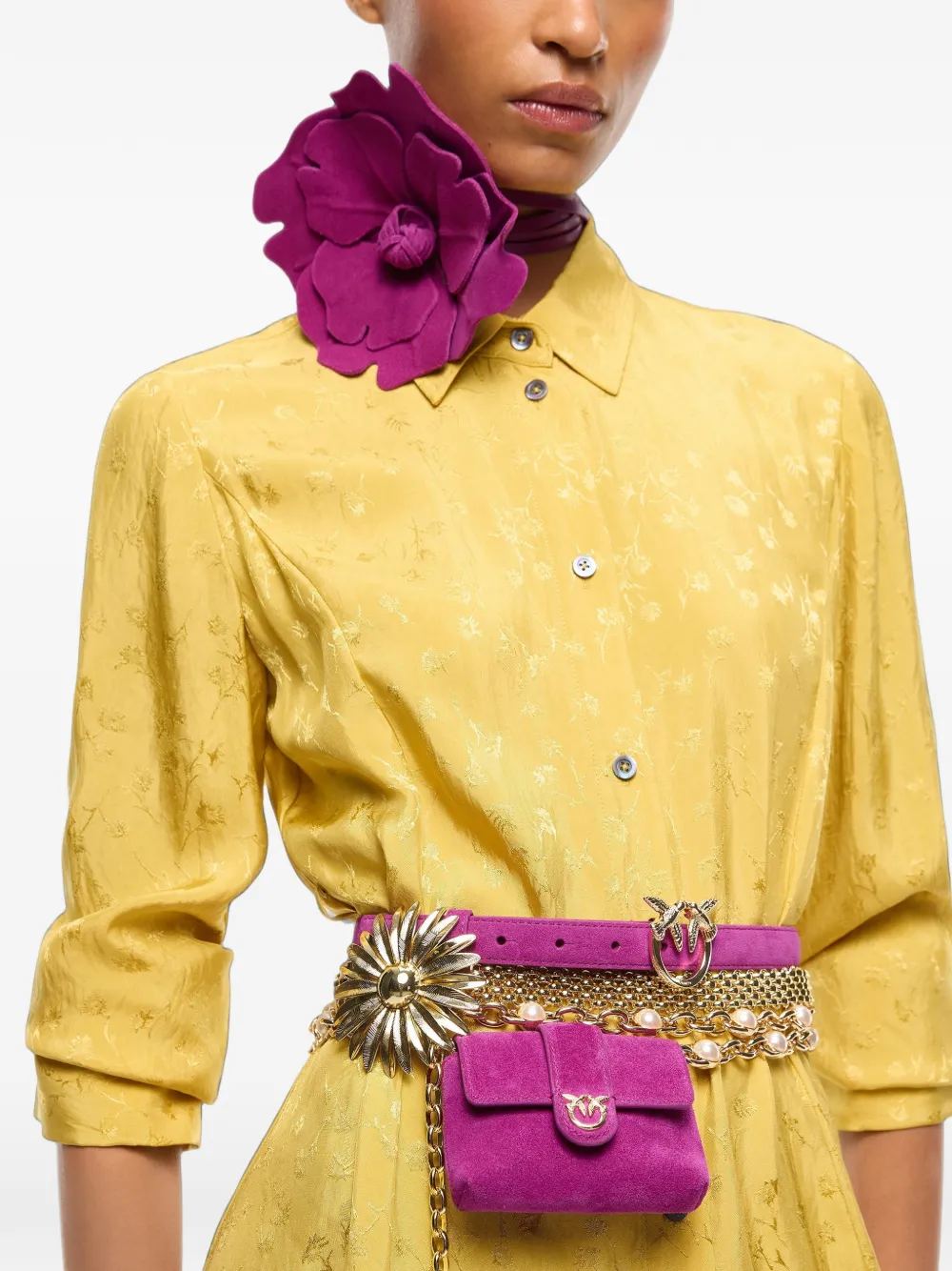 PINKO Jurk met jacquard-effect en ceintuur Geel