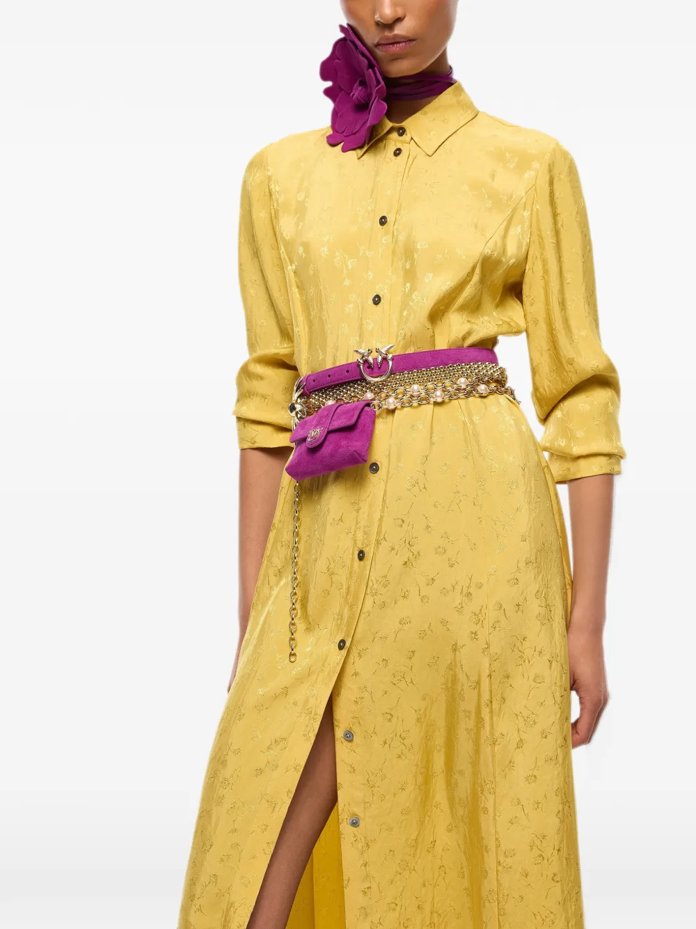 PINKO Jurk met jacquard-effect en ceintuur Geel