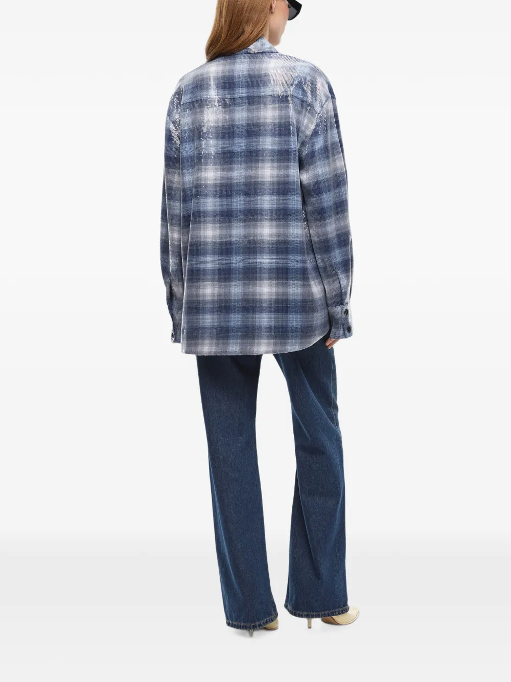 PINKO Shirtjack met geruit patroon en pailletten Blauw