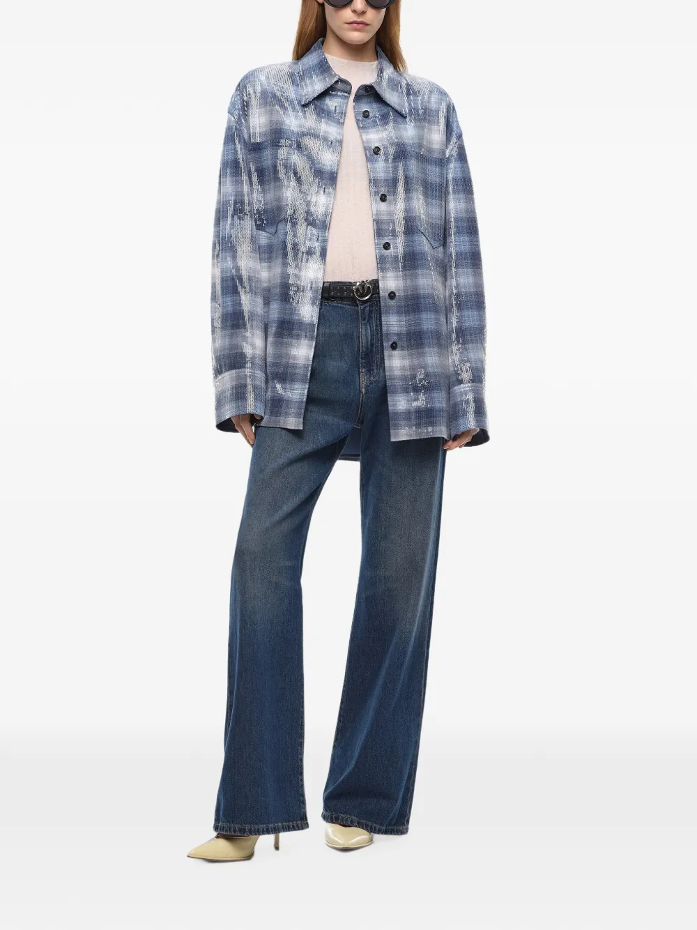 PINKO Shirtjack met geruit patroon en pailletten Blauw