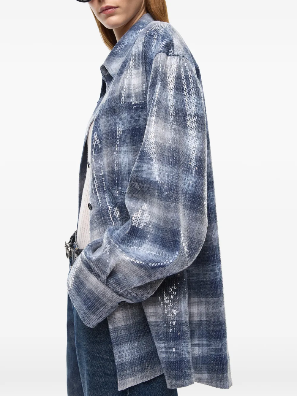 PINKO Shirtjack met geruit patroon en pailletten Blauw