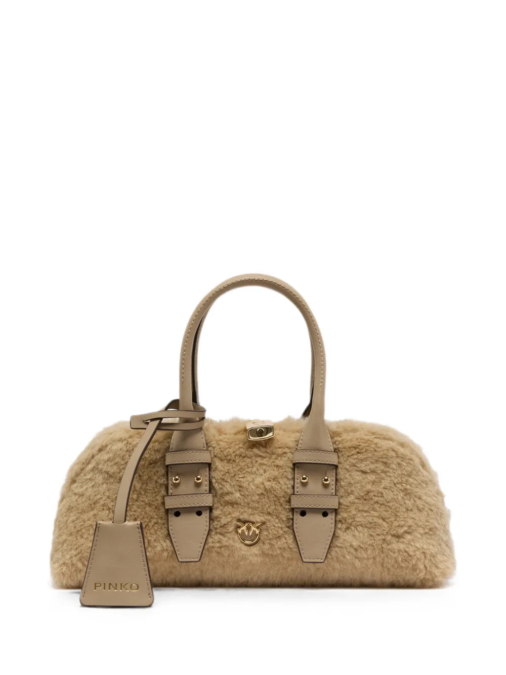 PINKO faux-shearling buckle-detail tote bag - Neutrals