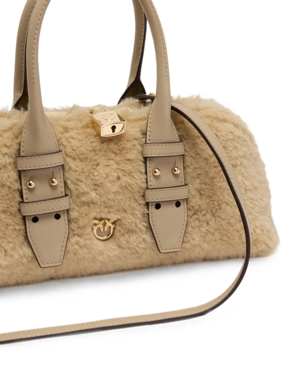 PINKO Shopper met imitatielamswol en gespdetail Beige