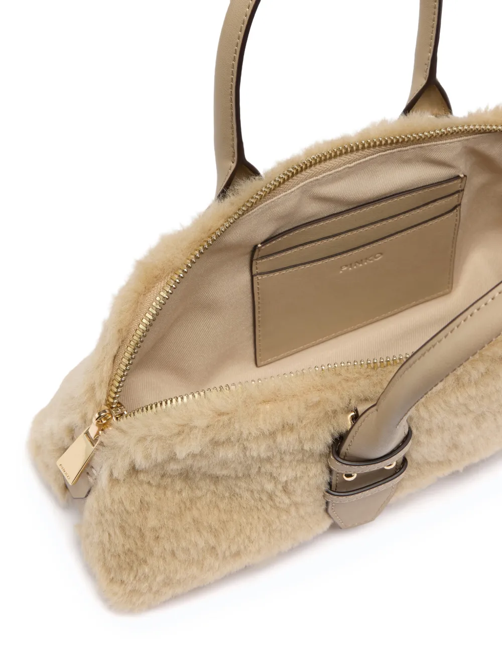 PINKO Shopper met imitatielamswol en gespdetail Beige