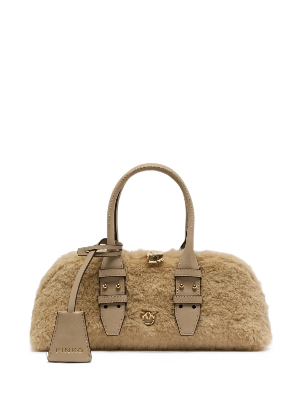 PINKO Shopper met imitatielamswol en gespdetail Beige