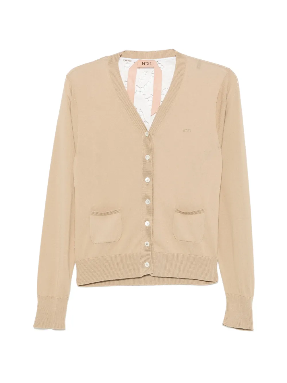 Nº21 lace-panelled V-neck cardigan - Toni neutri