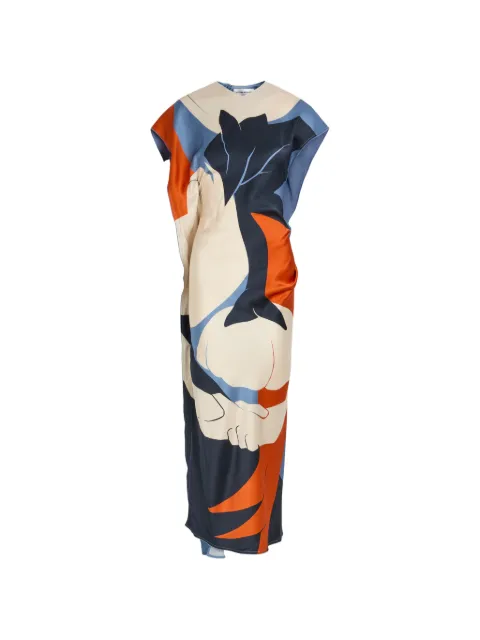 Victoria Beckham vestido midi con estampado abstracto drapeado