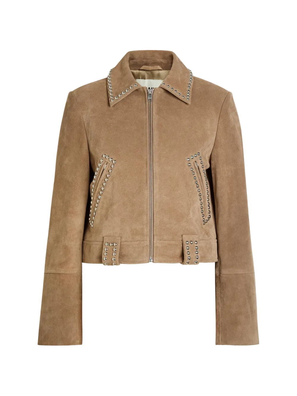 STAUD Hugo stud-embellished suede jacket - Marrone