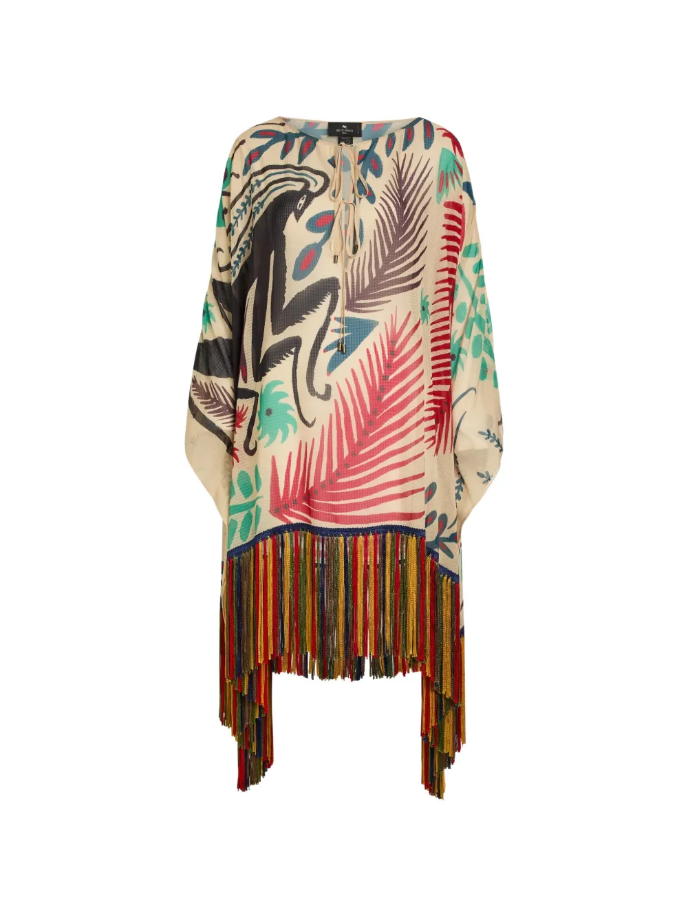 ETRO x Tabby Booth fringed graphic-print mini dress - Toni neutri