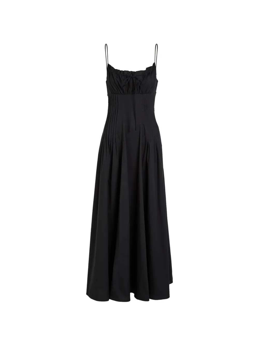 STAUD Margi ruched pintuck-detail midi dress Zwart