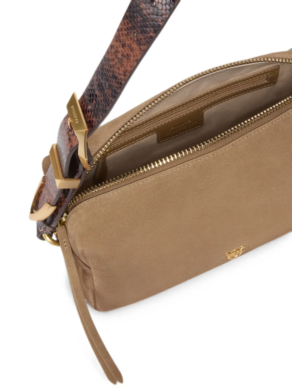 PINKO Medium Boston crossbodytas van suède met spray-effect Beige