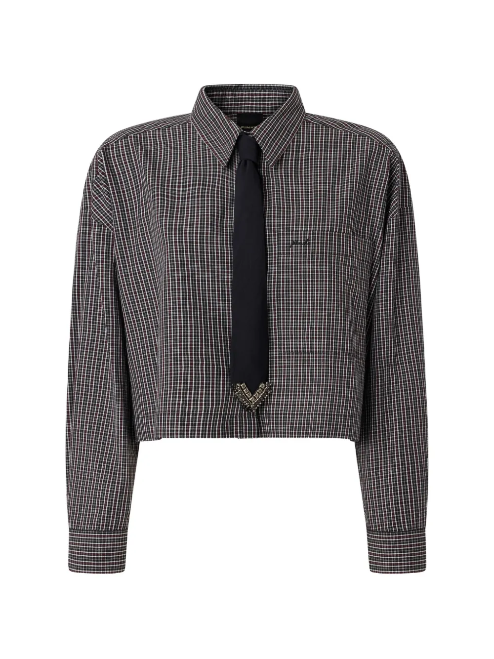 PINKO cropped check shirt with tie - Grigio