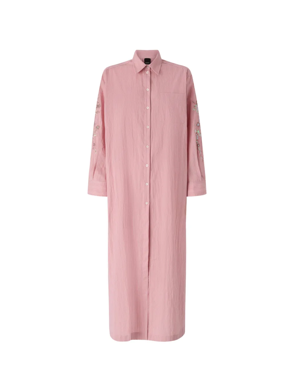 PINKO long striped chemisier dress with floral-embroidery - Rosa