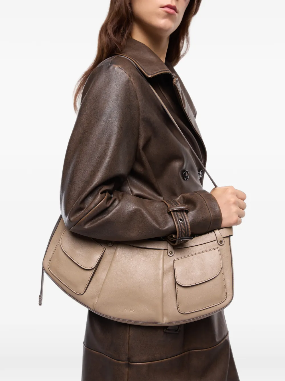 PINKO Schoudertas met gespdetail Beige
