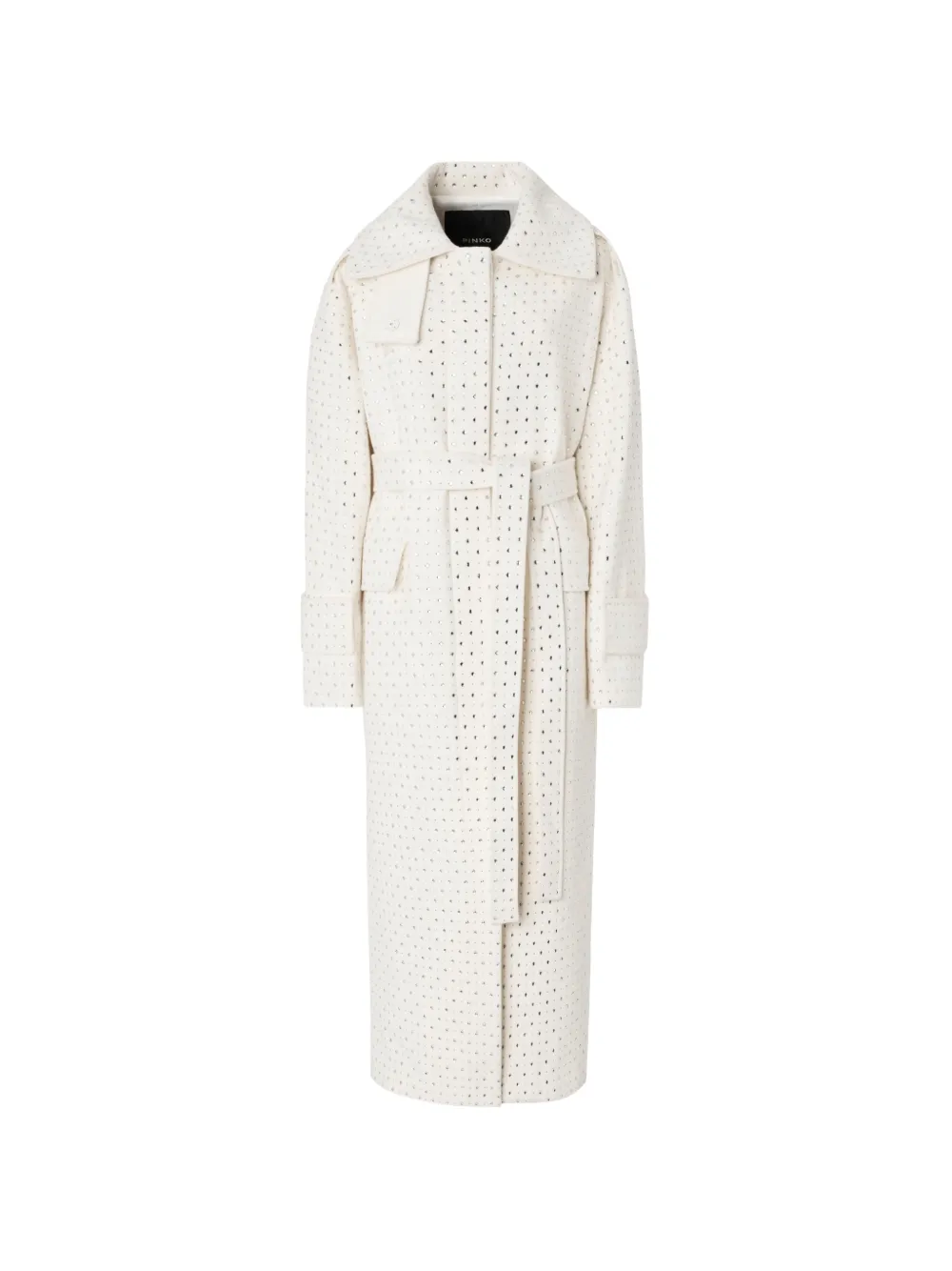 PINKO fully-rhinestoned long wool coat - Bianco