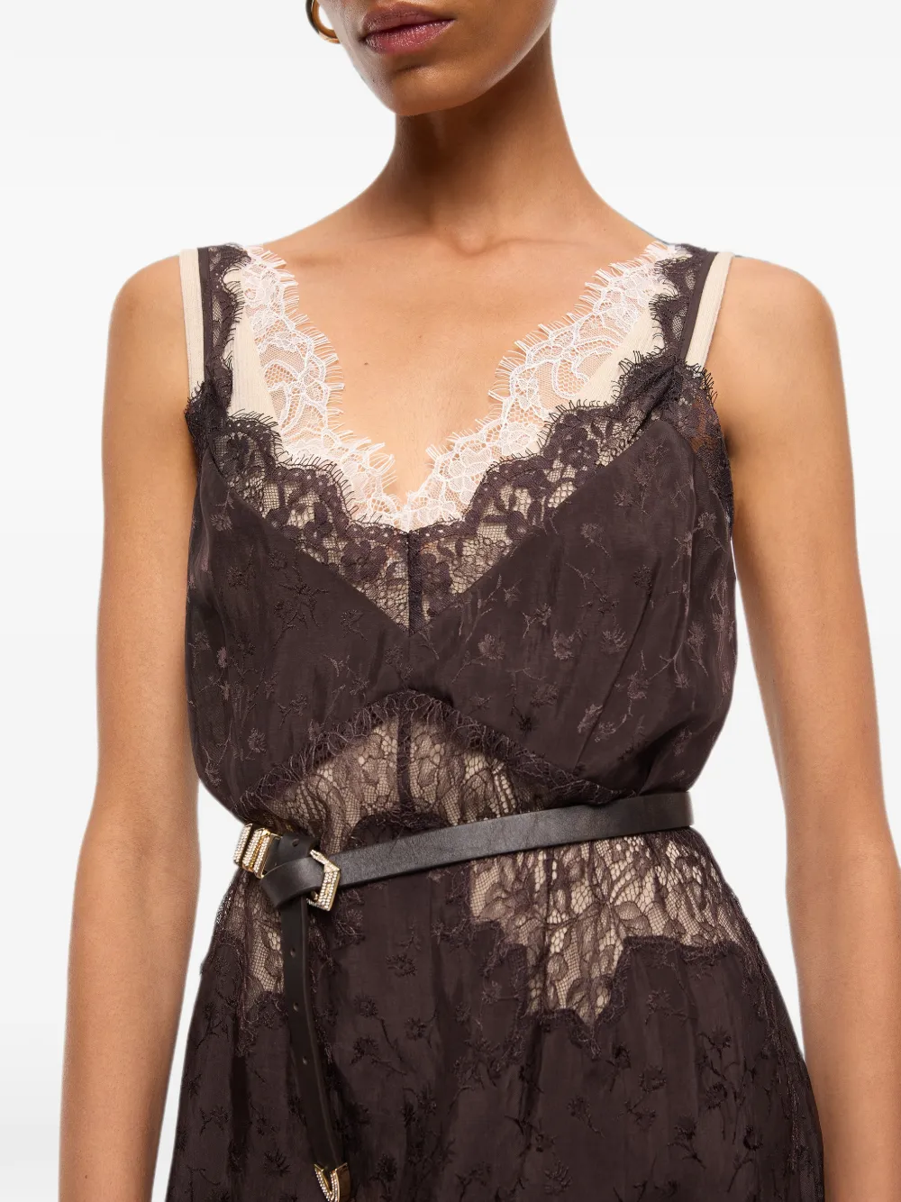 PINKO Midi-jurk met kanten banden Bruin