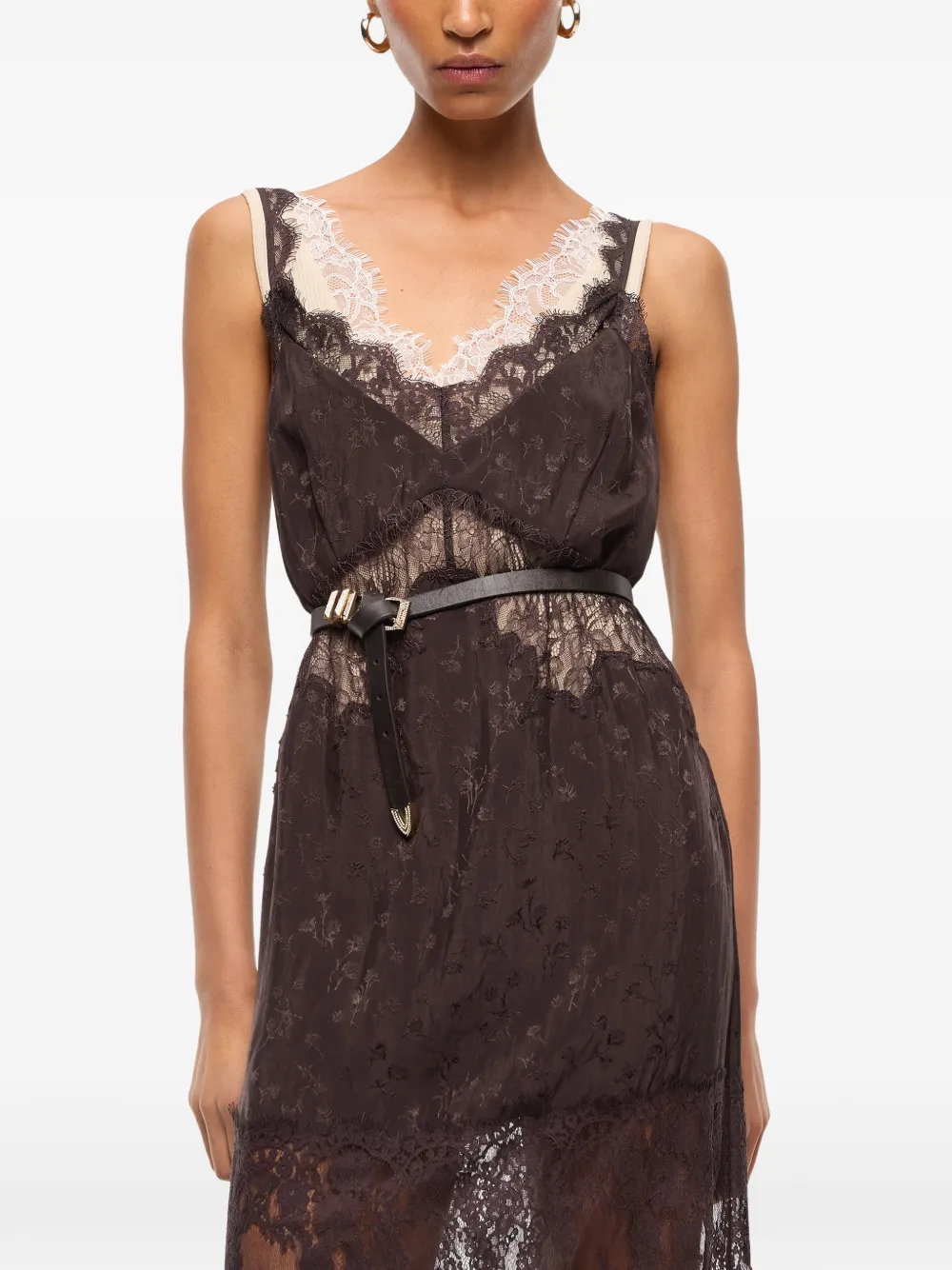 PINKO Midi-jurk met kanten banden Bruin