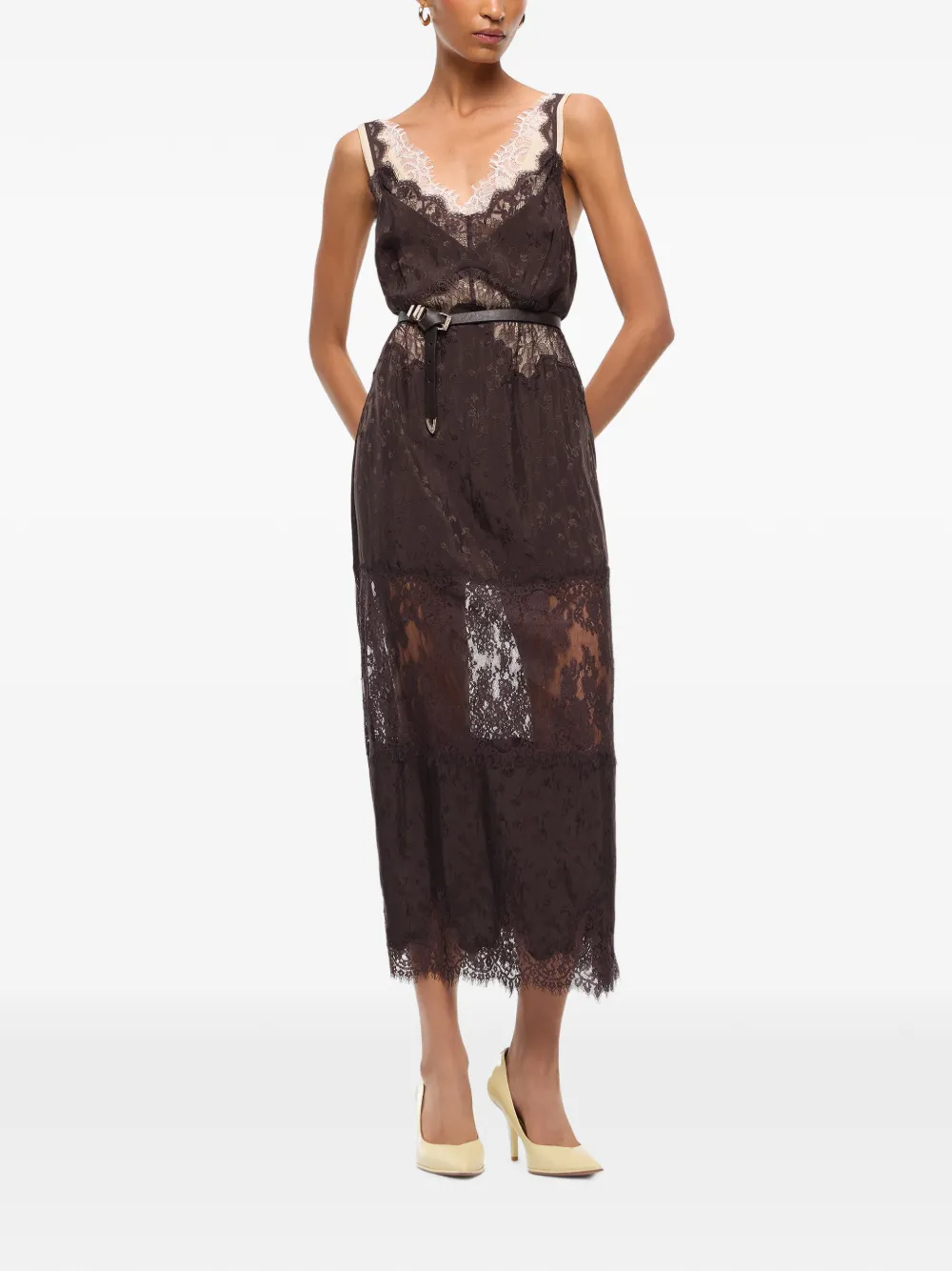 PINKO Midi-jurk met kanten banden Bruin