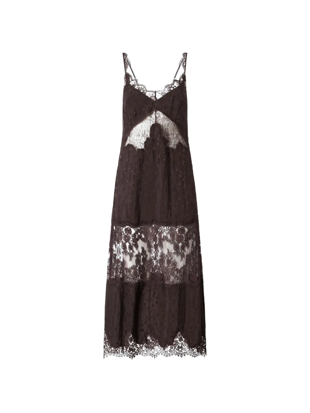 PINKO midi slip dress with lace bands - Marrone