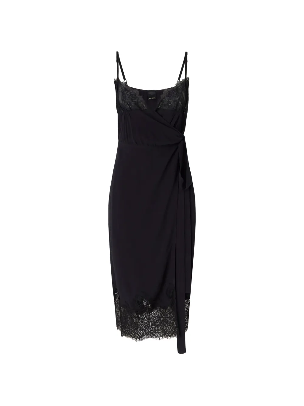 Pinko Lace-trim Wrap Dress In Black