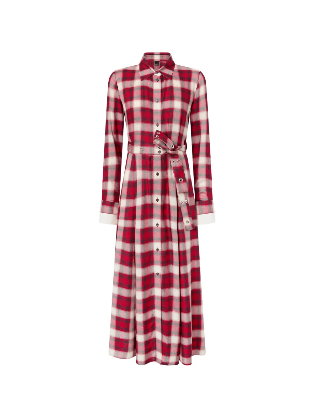 PINKO long shirt dress with check pattern and belt - Rosso