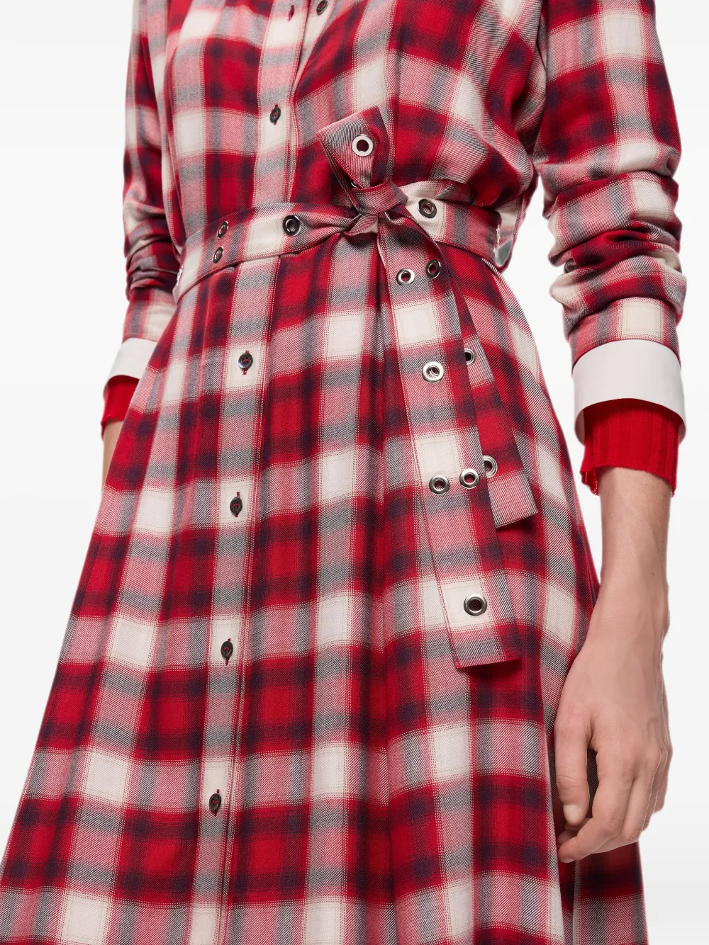 PINKO Lange blousejurk met geruit patroon en riem Rood