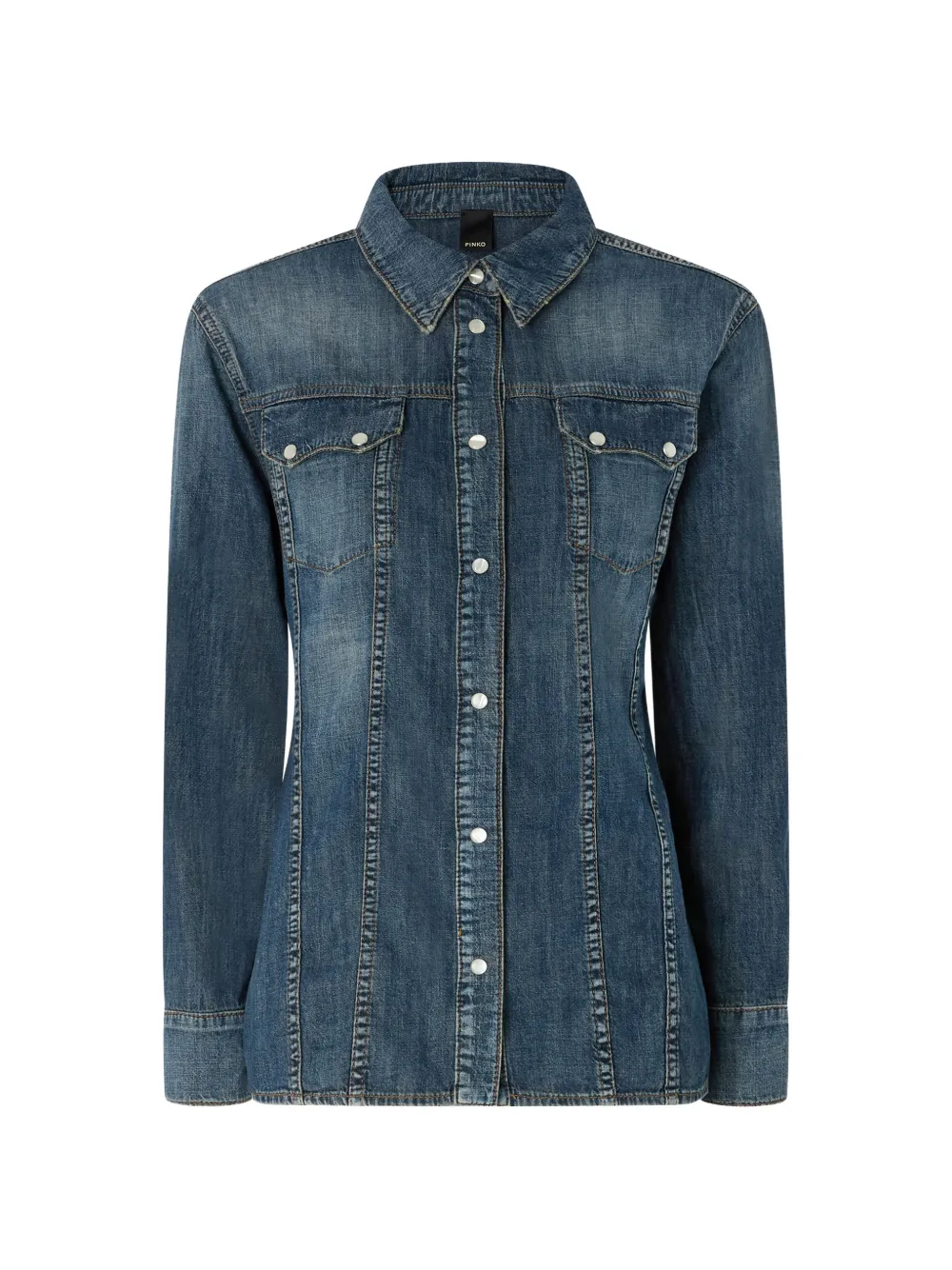 Pinko Washed-effect Button-down Shirt In Blue