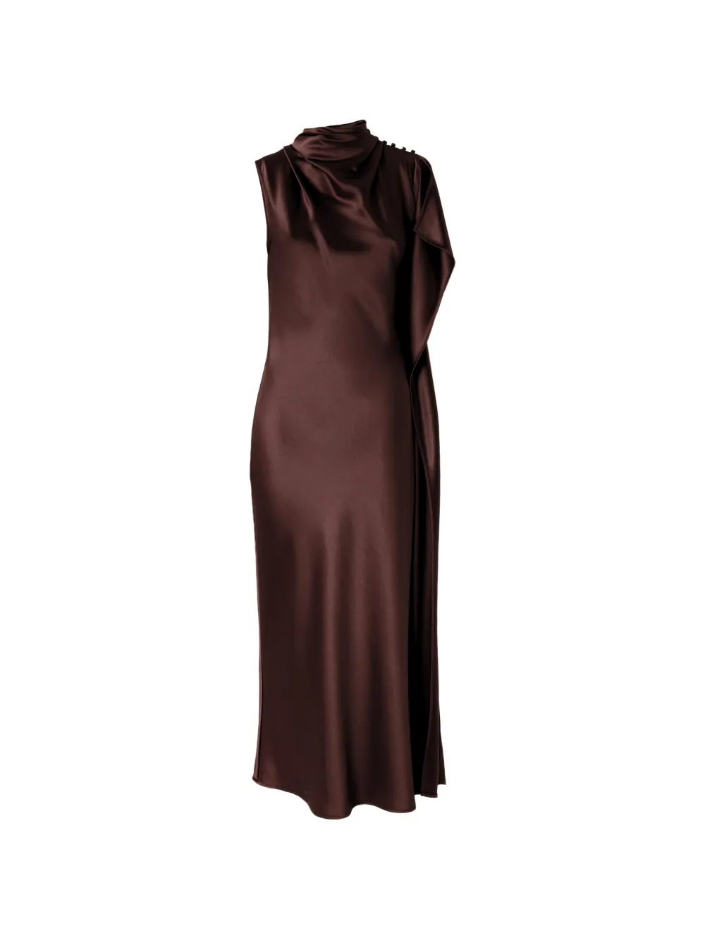 PINKO long, one-shoulder satin dress - Marrone