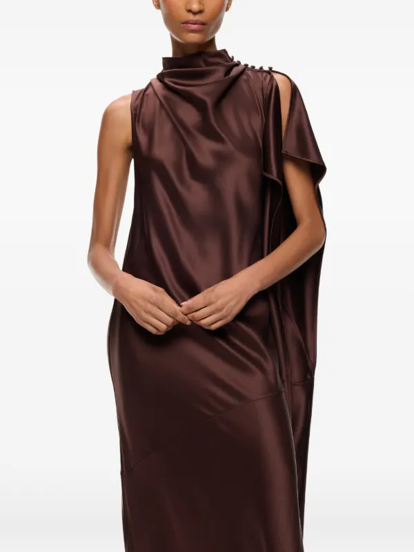 pinko brown dress long, one-shoulder Satin | The timeless sheath off shoulder gown Big Boss Keke Palmer Size:Plus size + body